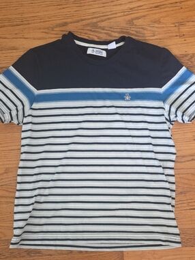 Original Penguin Men's Navy and Light Blue Crew Neck Tee, Sz Med